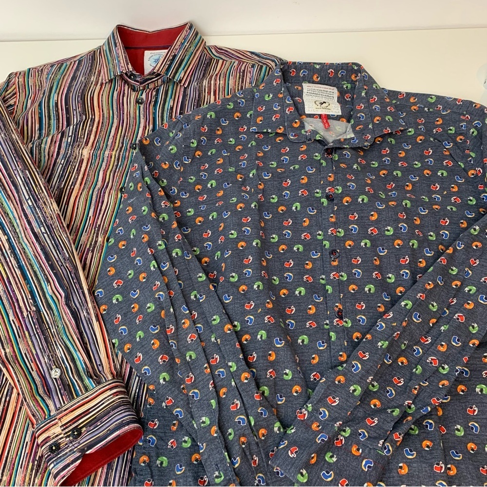 Lot Of 2 A Fish Named Fred Button Shirt Long Sleeves Helmets CDs Music Sz Medium